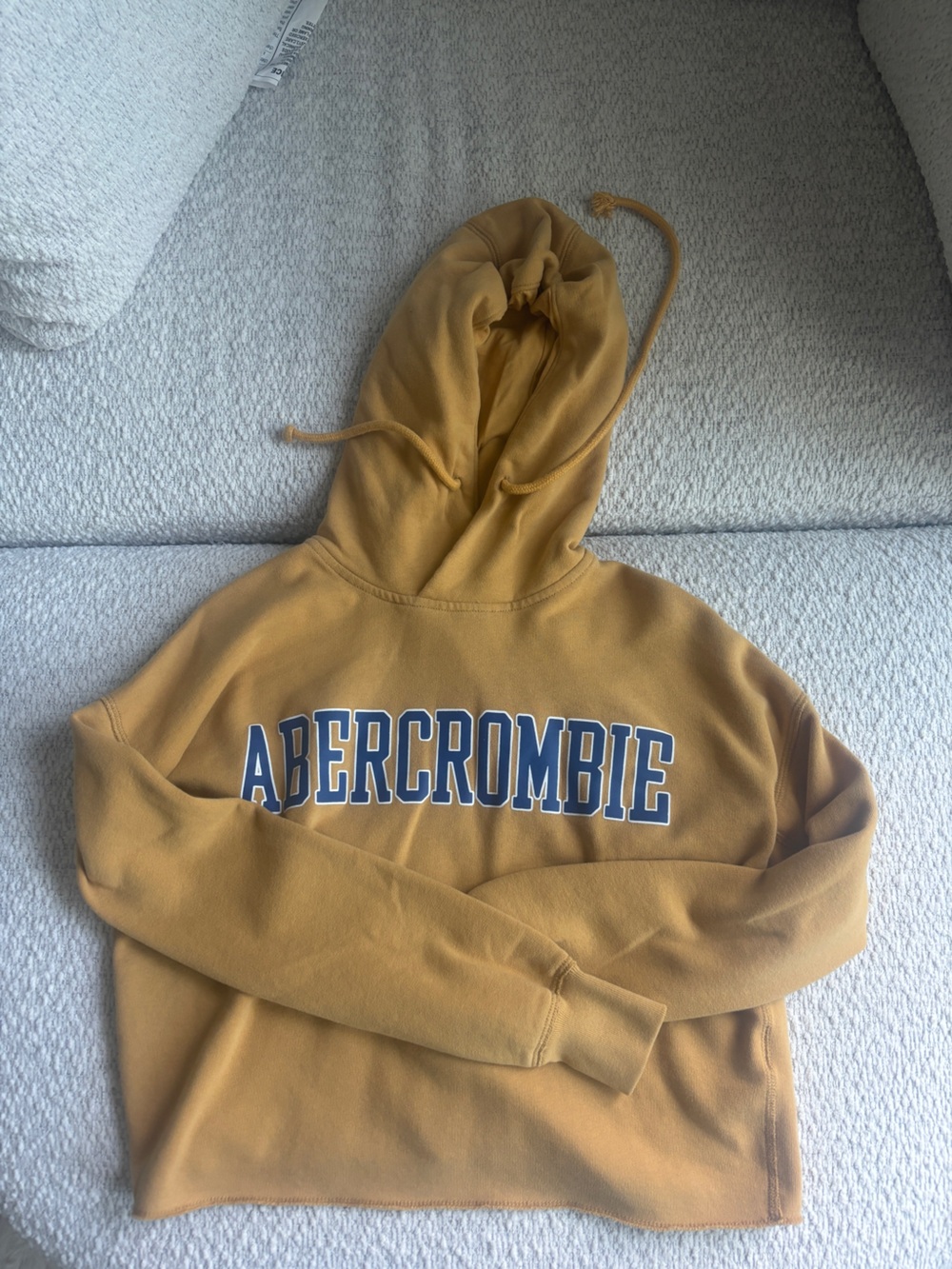 Abercrombie & Fitch crop Mustard Yellow Hoodie with Blue Logo